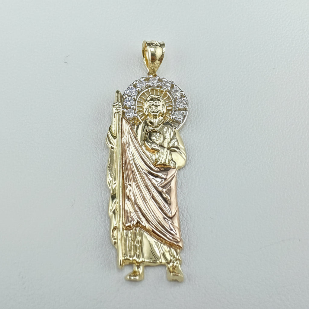 14kt Two-Tone Gold St. Jude Pendant with Cubic Zirconia