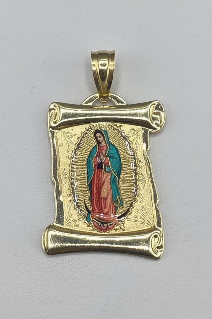 14K Gold Virgin of Guadalupe Enamel Medal