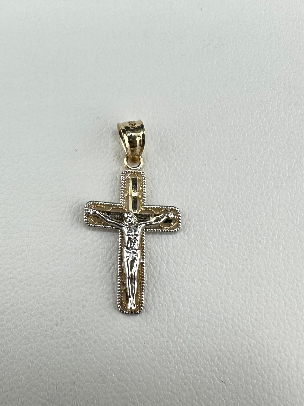 14K Gold Two-Tone Crucifix Pendant - White and Yellow Gold