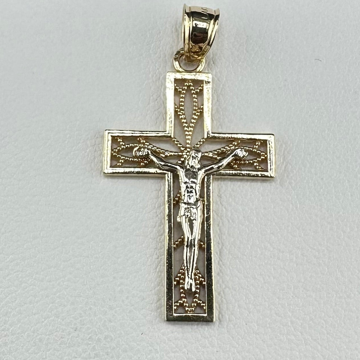 Elegant Two-Tone 14K Gold Cross Pendant with Heart Center