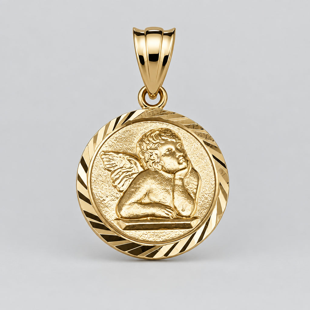 14kt Gold Angel Medal Religious Pendant