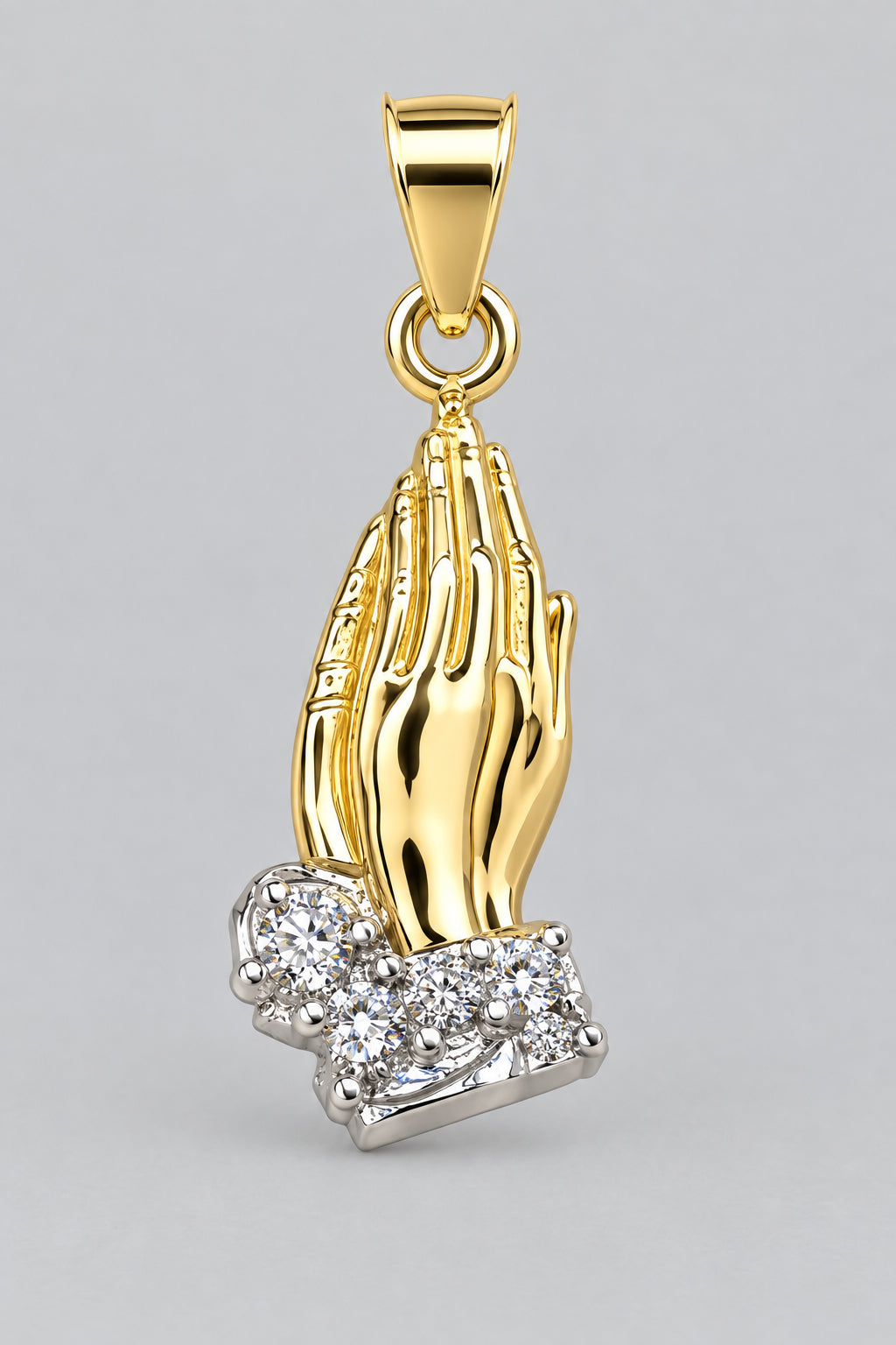 14K Two-Tone Gold Praying Hands CZ Medal Pendant