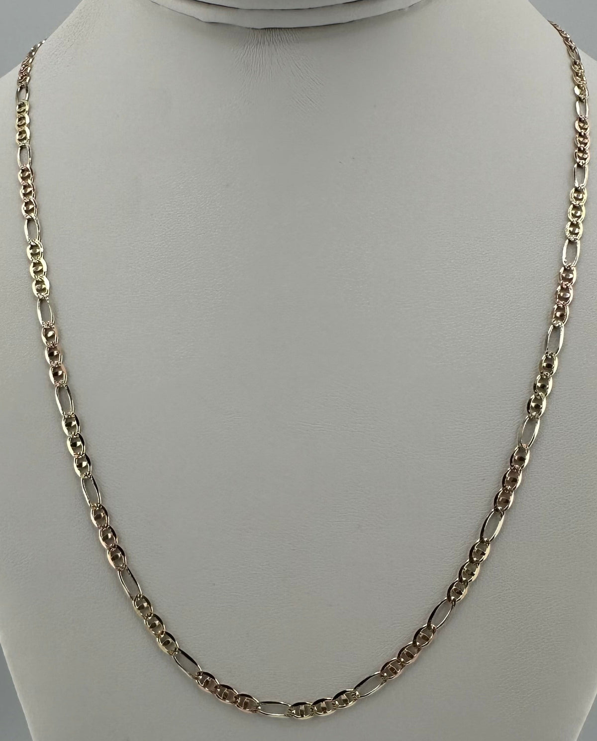 14kt Tri-Color Ficonucci Gold Chain - White, Yellow, and Rose Gold-22"