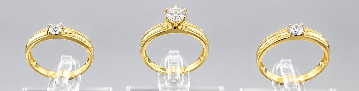 14K Gold Trio Wedding Ring Set with Cubic Zirconia