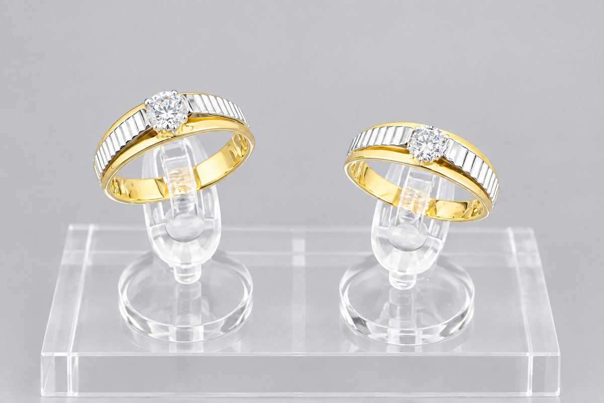 14KT Two-Tone Gold Wedding Ring Duo with Cubic Zirconia