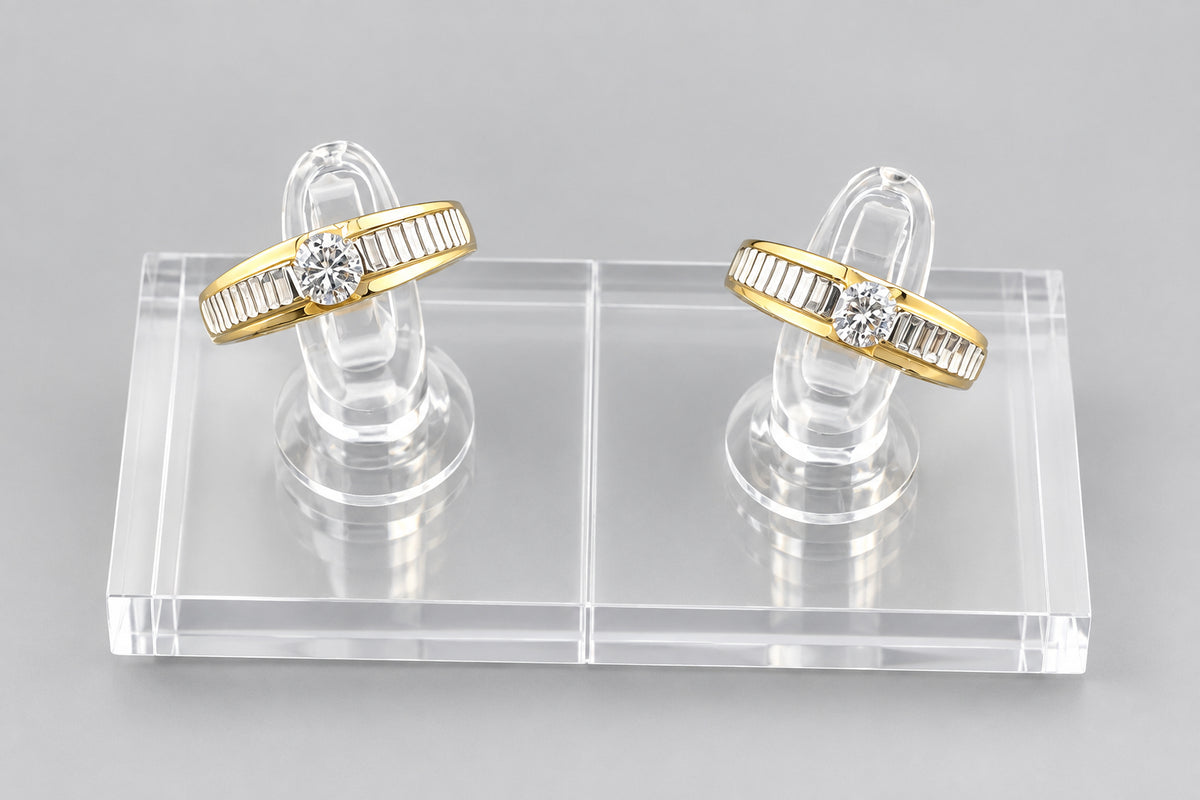 14KT Two-Tone Gold Wedding Ring Duo with Cubic Zirconia