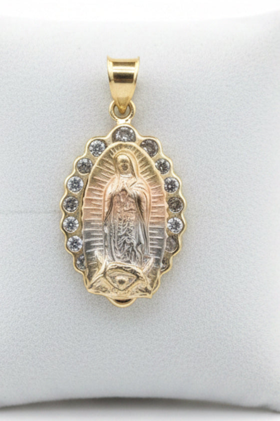 14K Three-Tone Virgin of Guadalupe Medal with Cubic Zirconia