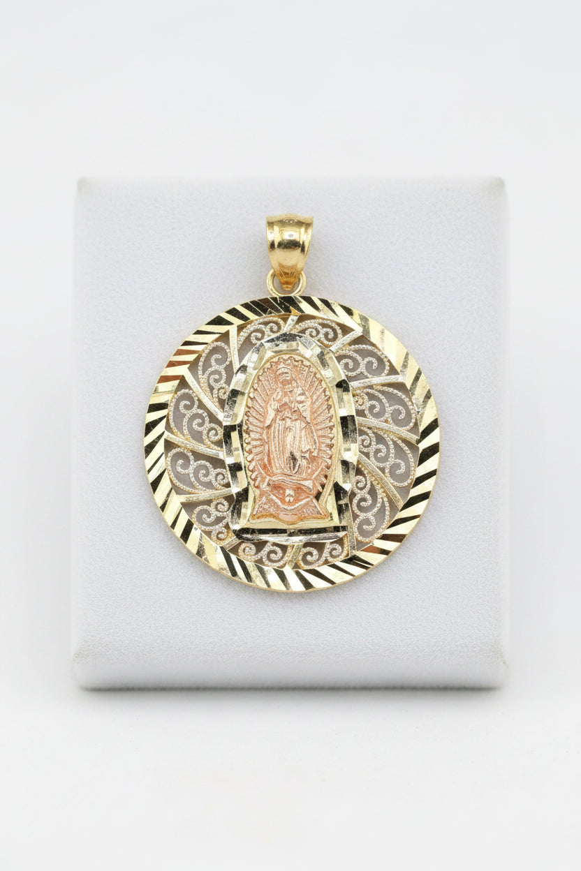 14K Gold Virgin of Guadalupe Circular Medal with Loop
