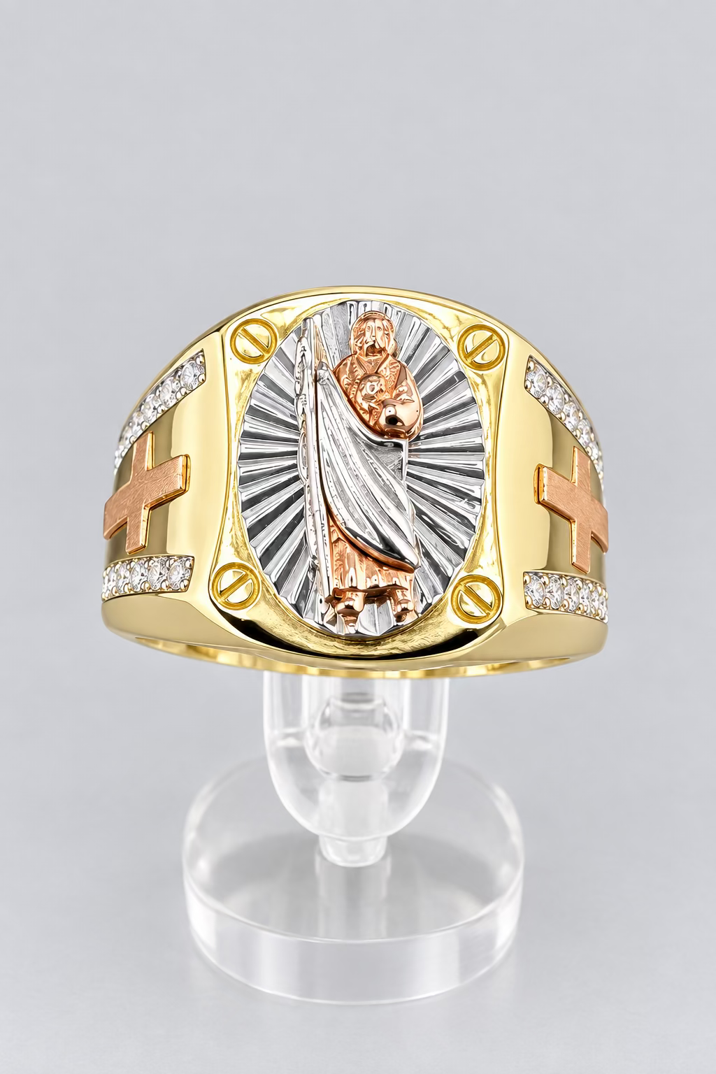 Saint Jude Two-Tone 14K Gold CZ Ring