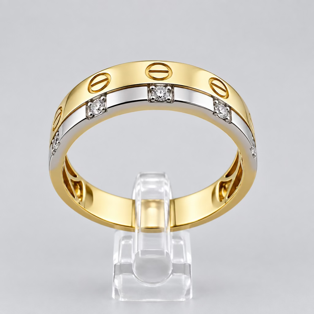 Two-Tone 14K Gold Men's Ring with Cubic Zirconia