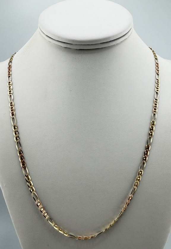 14kt Tri-Color Ficonucci Gold Chain - White, Yellow, and Rose Gold-22"