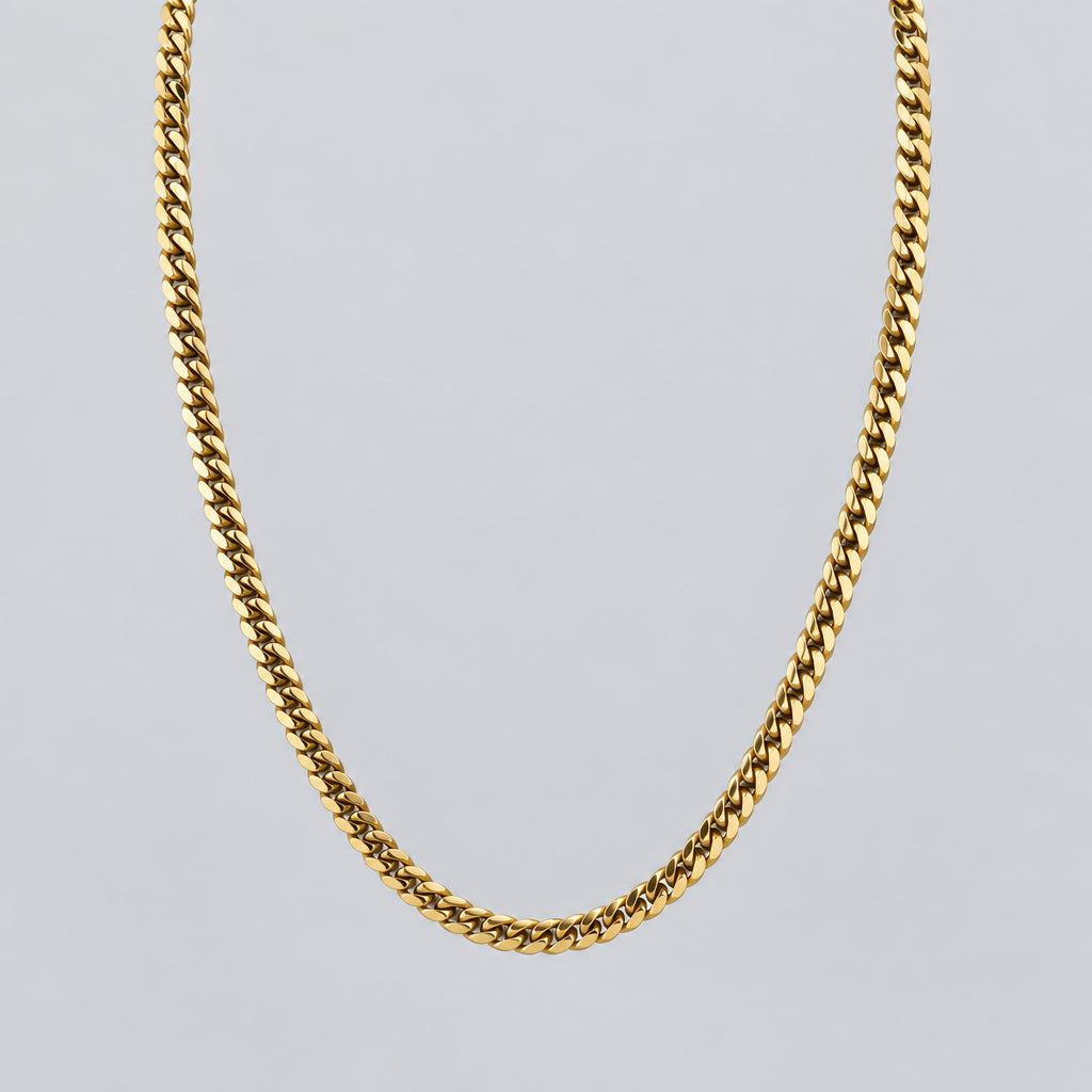 14K Gold Semi-Hollow Cuban Chain with C.Z.