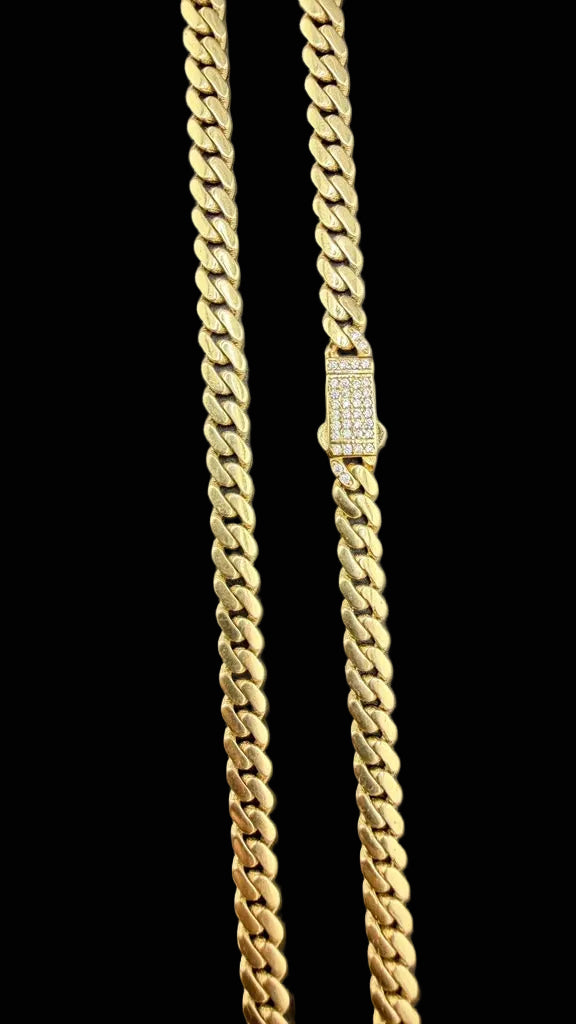 14K Gold Semi-Hollow Cuban Chain with C.Z.
