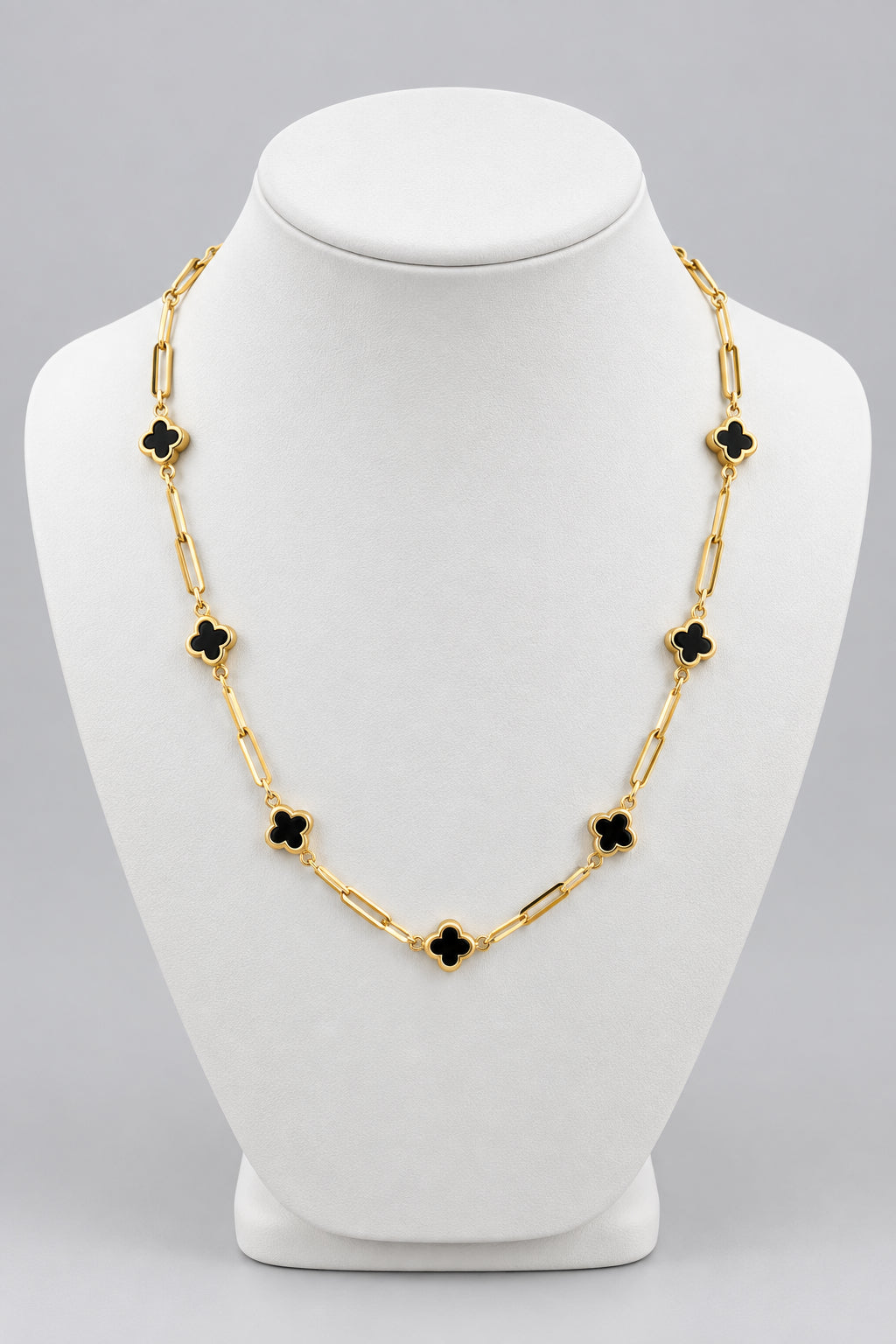 14K Two-Tone Gold Floral-Style Necklace – Red & Black