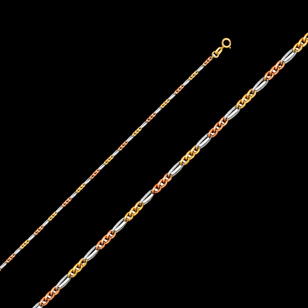 14kt Tri-Color Figaro Gold Chain - White, Yellow, and Rose Gold-20"